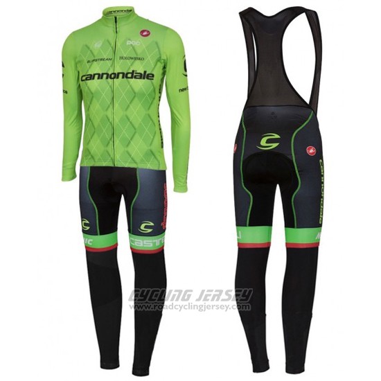 2016 Cycling Jersey Cannondale Black and Green Long Sleeve and Bib Tight